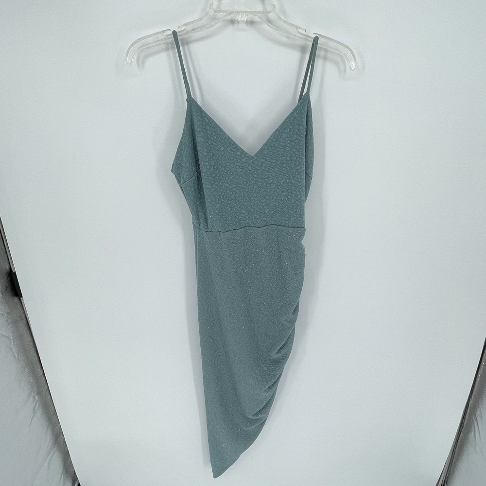 Windsor Women's Sage Green Glitter Ruched Asymmetrical Hem Bodycon Dress M